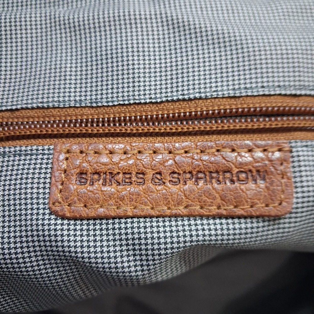 Spikes & Sparrow VTG Brown Leather Satchel Crossbody Bag Houndstooth Lining - Picture 7 of 16